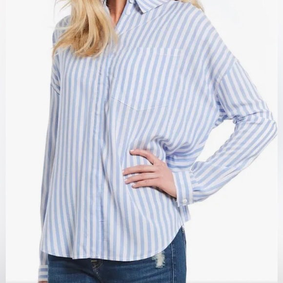 💕*NWT*SANCTUARY BOYFRIEND RELAXED BLUE STRIPED L/S BUTTON DOWN! 🎊 - Picture 8 of 15
